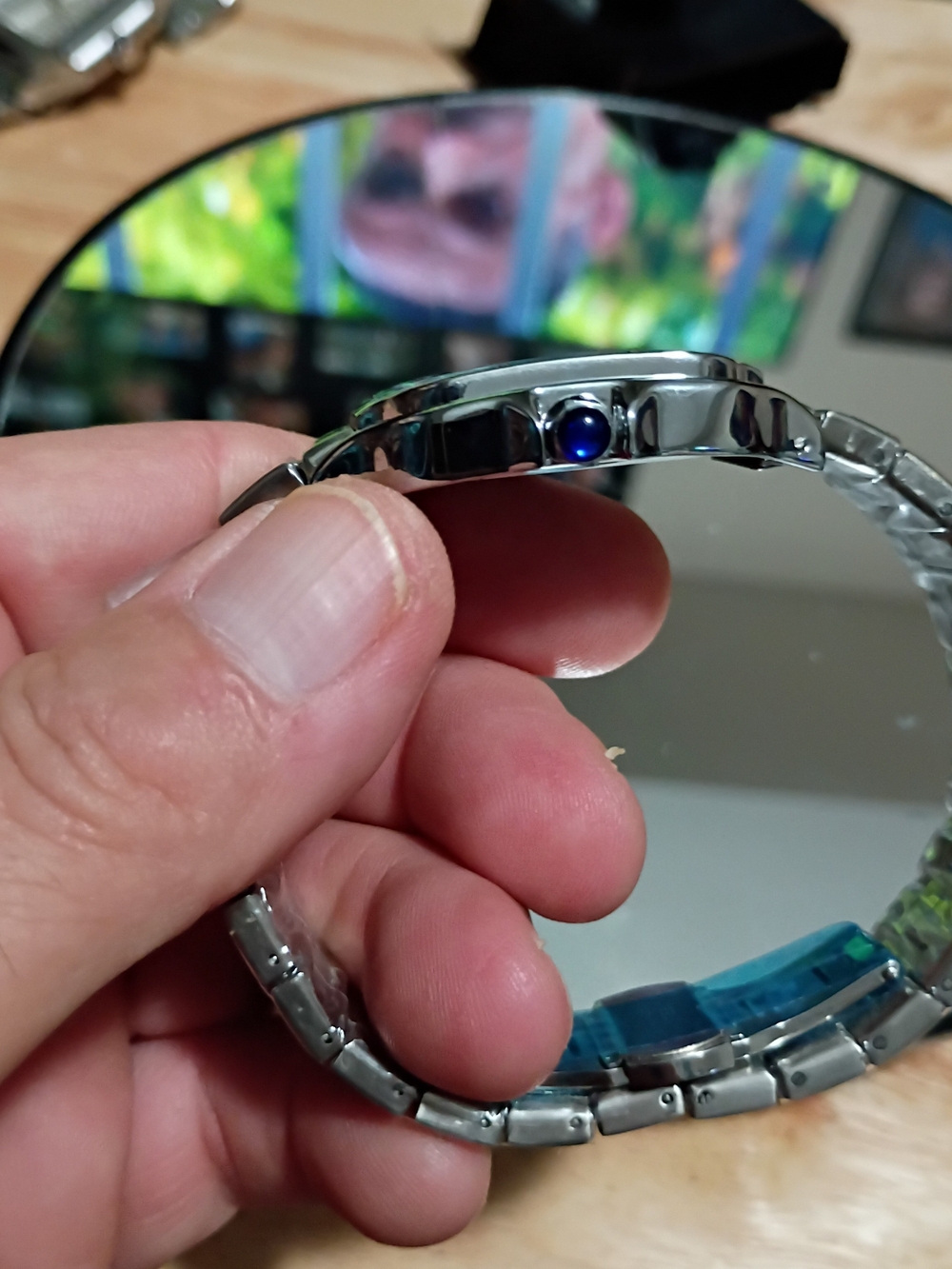 Silver Stainless Steel Watch with Blue Crown Accent - Unbranded